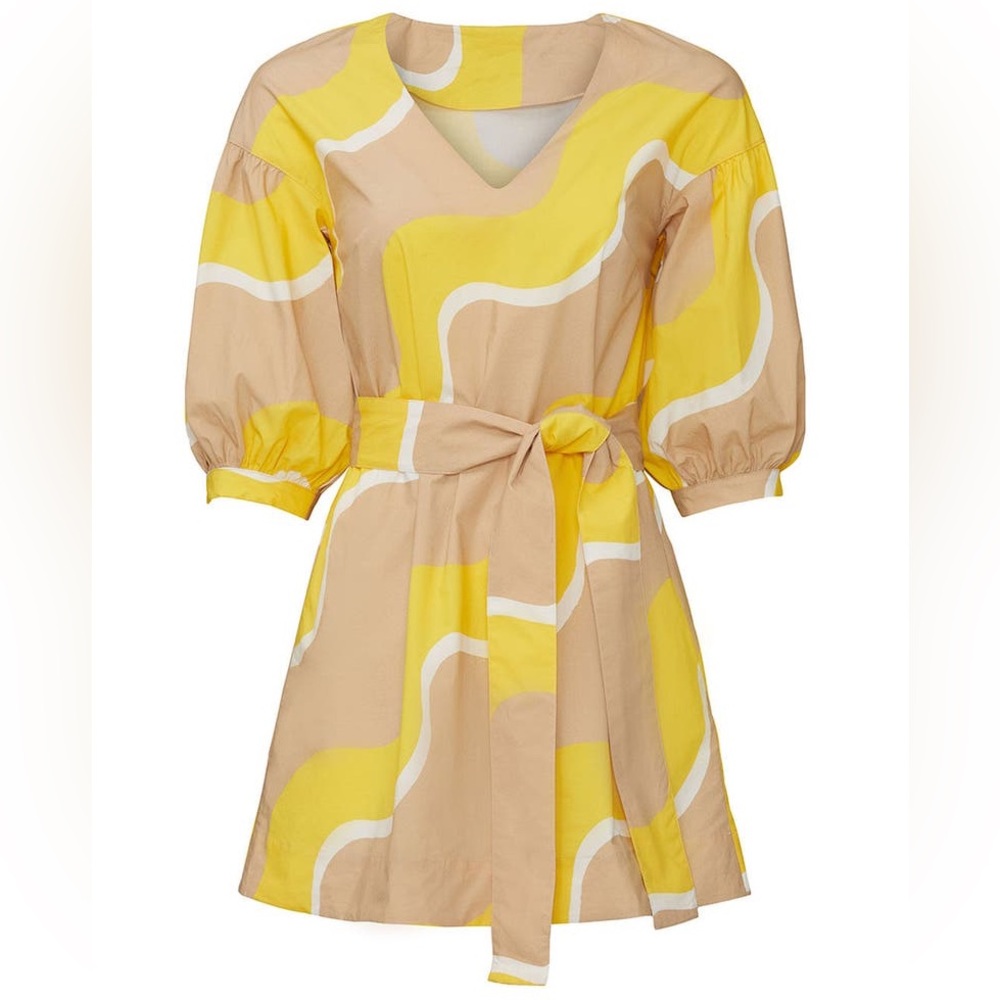 Chinti & Parker x RTR Yellow Wave Printed Dress Size 4 MSRP$350 🔥🔥